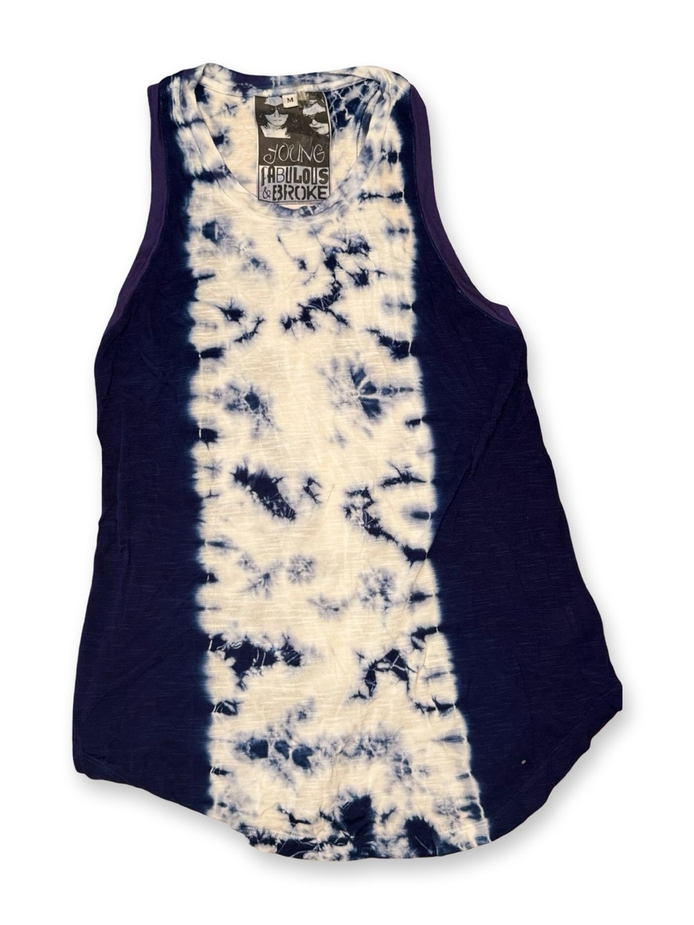 Young Fabulous & Broke Navy & White Tie-Dye Center Stripe Tank